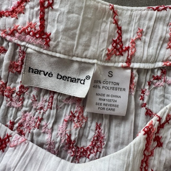 Harve Benard White Red Embroidered Peasant Blouse Boho Cottagecore Top S - Picture 4 of 6